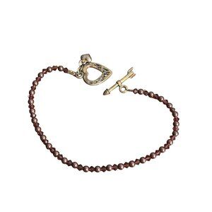Vintage Sterling Silver Heart Arrow Toggle Clasp Glass Bead Bracelet Purple 6.75